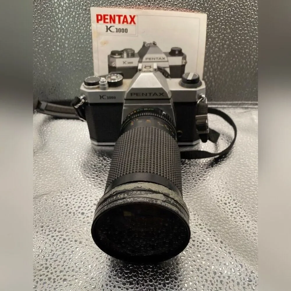 Pentax K 1000 Film Camera 35mm Zoom Telephoto Lens No Cap Film Not Tested
